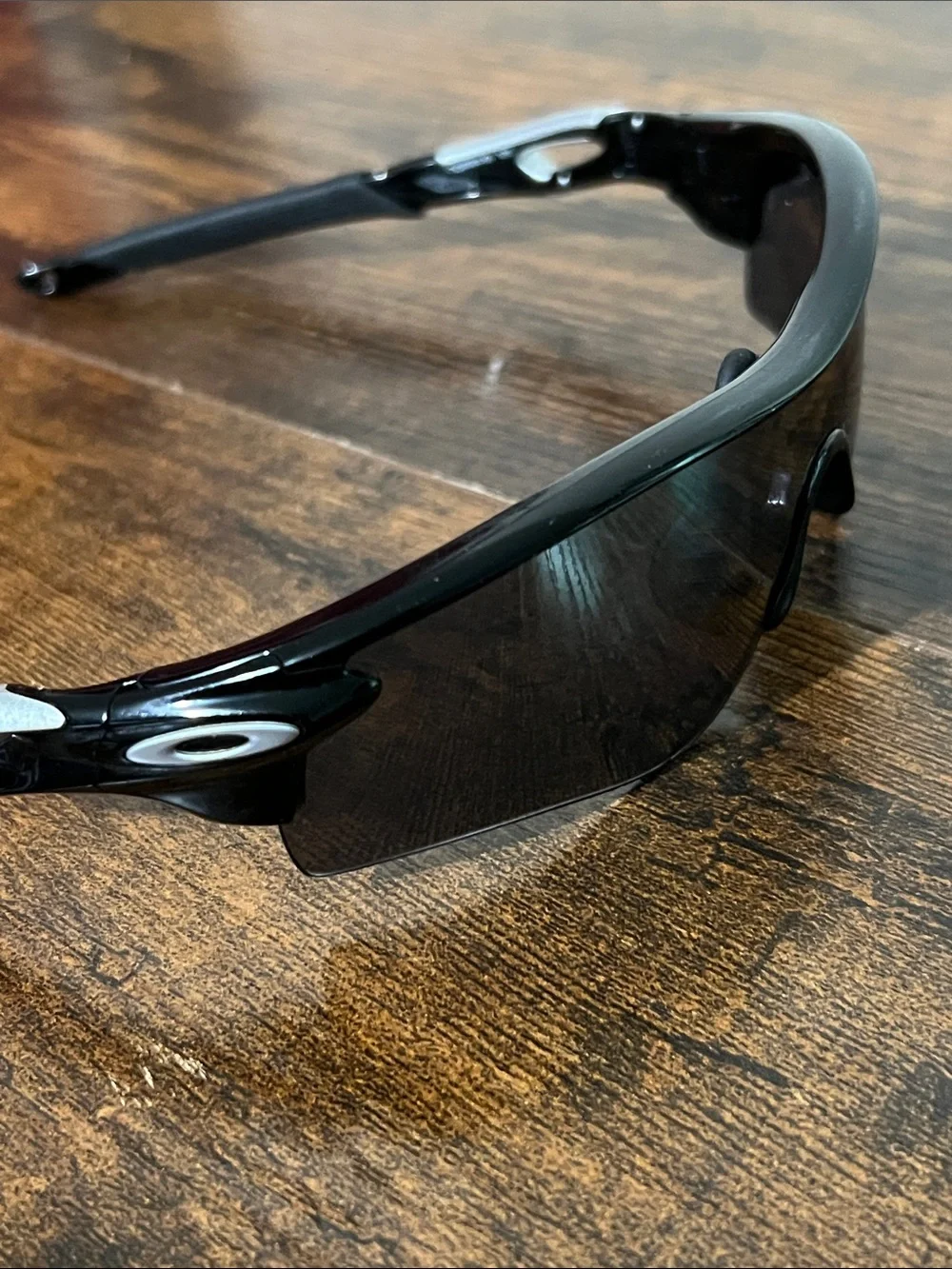 Oakley Black Shield Sunglasses with White Temple Accents with original case